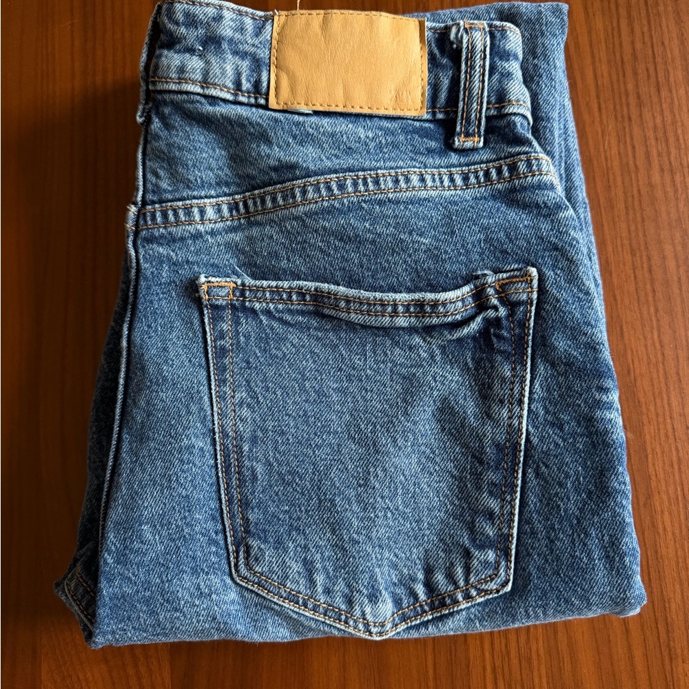 Zara Denim Straight-Leg Jeans with Tan Patch